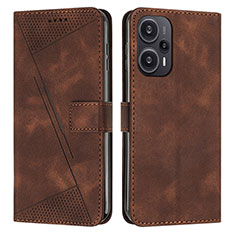 Leather Case Stands Flip Cover Holder Y07X for Xiaomi Poco F5 5G Brown