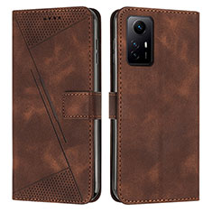 Leather Case Stands Flip Cover Holder Y07X for Xiaomi Redmi Note 12S Brown
