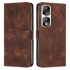 Leather Case Stands Flip Cover Holder Y08X for Huawei Honor 90 Pro 5G Brown