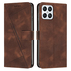 Leather Case Stands Flip Cover Holder Y08X for Huawei Honor X8 4G Brown