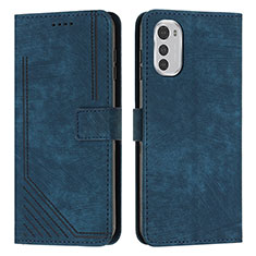 Leather Case Stands Flip Cover Holder Y08X for Motorola Moto E32 Blue