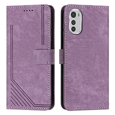 Leather Case Stands Flip Cover Holder Y08X for Motorola Moto E32 Purple