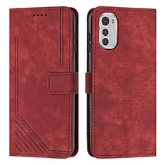 Leather Case Stands Flip Cover Holder Y08X for Motorola Moto E32 Red