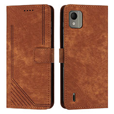 Leather Case Stands Flip Cover Holder Y08X for Nokia C110 Brown