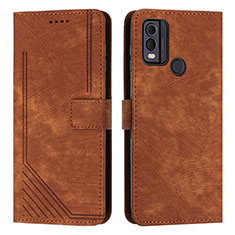 Leather Case Stands Flip Cover Holder Y08X for Nokia C22 Brown