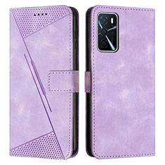 Leather Case Stands Flip Cover Holder Y08X for Oppo A16 Purple