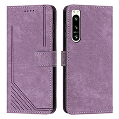 Leather Case Stands Flip Cover Holder Y08X for Sony Xperia 5 IV Purple