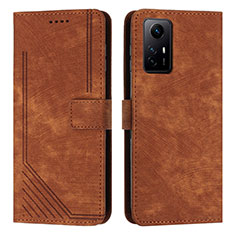 Leather Case Stands Flip Cover Holder Y08X for Xiaomi Redmi Note 12S Brown