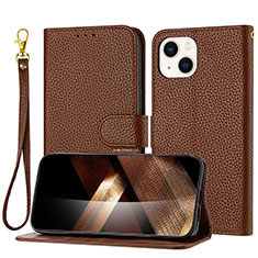 Leather Case Stands Flip Cover Holder Y09X for Apple iPhone 14 Brown