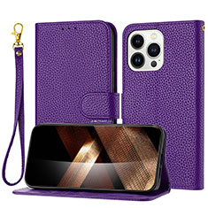 Leather Case Stands Flip Cover Holder Y09X for Apple iPhone 14 Pro Purple