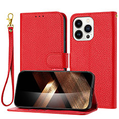 Leather Case Stands Flip Cover Holder Y09X for Apple iPhone 14 Pro Red