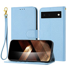 Leather Case Stands Flip Cover Holder Y09X for Google Pixel 6 5G Blue