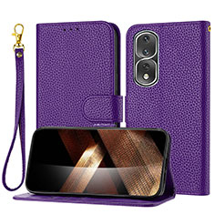 Leather Case Stands Flip Cover Holder Y09X for Huawei Honor 80 Pro 5G Purple