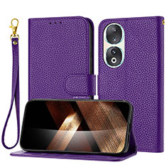 Leather Case Stands Flip Cover Holder Y09X for Huawei Honor 90 5G Purple