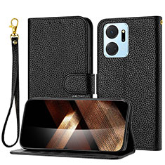 Leather Case Stands Flip Cover Holder Y09X for Huawei Honor X7a Black