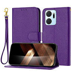 Leather Case Stands Flip Cover Holder Y09X for Huawei Honor X7a Purple