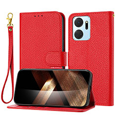 Leather Case Stands Flip Cover Holder Y09X for Huawei Honor X7a Red