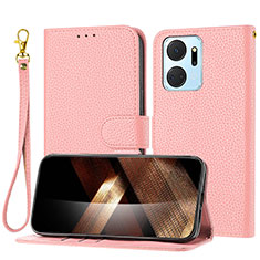 Leather Case Stands Flip Cover Holder Y09X for Huawei Honor X7a Rose Gold