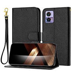 Leather Case Stands Flip Cover Holder Y09X for Motorola Moto Edge 30 Lite 5G Black