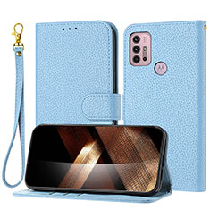 Leather Case Stands Flip Cover Holder Y09X for Motorola Moto G10 Blue