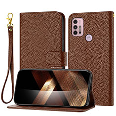 Leather Case Stands Flip Cover Holder Y09X for Motorola Moto G10 Brown