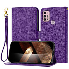 Leather Case Stands Flip Cover Holder Y09X for Motorola Moto G10 Power Purple