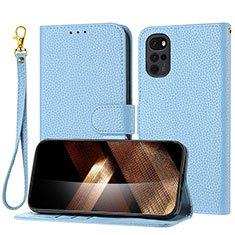 Leather Case Stands Flip Cover Holder Y09X for Motorola Moto G22 Blue