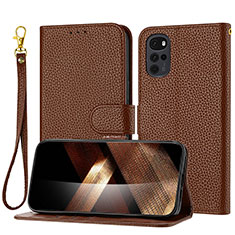 Leather Case Stands Flip Cover Holder Y09X for Motorola Moto G22 Brown