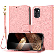 Leather Case Stands Flip Cover Holder Y09X for Motorola Moto G22 Rose Gold