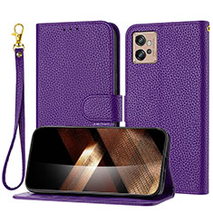 Leather Case Stands Flip Cover Holder Y09X for Motorola Moto G32 Purple