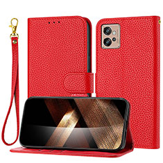Leather Case Stands Flip Cover Holder Y09X for Motorola Moto G32 Red