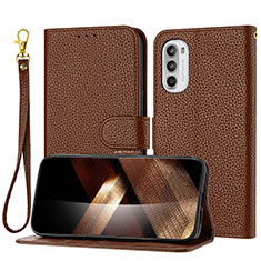 Leather Case Stands Flip Cover Holder Y09X for Motorola Moto G41 Brown