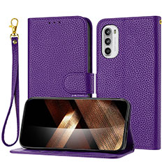 Leather Case Stands Flip Cover Holder Y09X for Motorola Moto G41 Purple