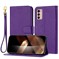 Leather Case Stands Flip Cover Holder Y09X for Motorola Moto G42 Purple