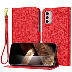 Leather Case Stands Flip Cover Holder Y09X for Motorola Moto G42 Red