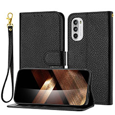 Leather Case Stands Flip Cover Holder Y09X for Motorola MOTO G52 Black