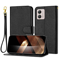 Leather Case Stands Flip Cover Holder Y09X for Motorola Moto G53 5G Black