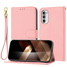 Leather Case Stands Flip Cover Holder Y09X for Motorola Moto G62 5G Rose Gold