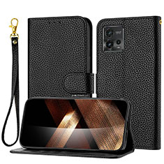 Leather Case Stands Flip Cover Holder Y09X for Motorola Moto G72 Black