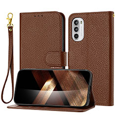 Leather Case Stands Flip Cover Holder Y09X for Motorola Moto G82 5G Brown
