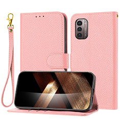 Leather Case Stands Flip Cover Holder Y09X for Nokia G11 Rose Gold