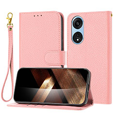 Leather Case Stands Flip Cover Holder Y09X for Oppo A17 Rose Gold