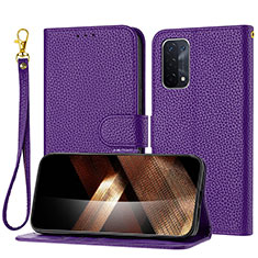 Leather Case Stands Flip Cover Holder Y09X for Oppo A54 5G Purple