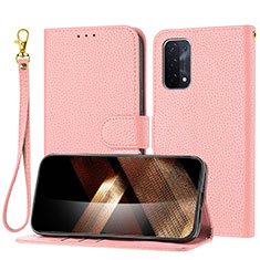 Leather Case Stands Flip Cover Holder Y09X for Oppo A74 5G Rose Gold