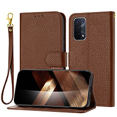 Leather Case Stands Flip Cover Holder Y09X for Oppo A93 5G Brown