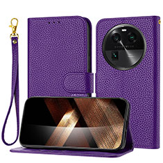 Leather Case Stands Flip Cover Holder Y09X for Oppo Find X6 5G Purple