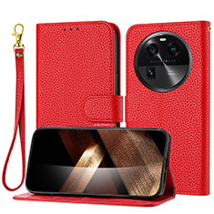 Leather Case Stands Flip Cover Holder Y09X for Oppo Find X6 5G Red