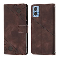 Leather Case Stands Flip Cover Holder YB1 for Motorola Moto E22i Brown