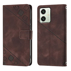 Leather Case Stands Flip Cover Holder YB1 for Motorola Moto G54 5G Brown