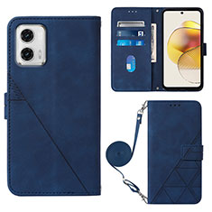Leather Case Stands Flip Cover Holder YB1 for Motorola Moto G73 5G Blue